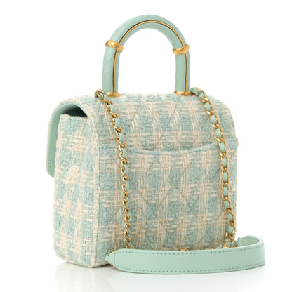 Chanel Tweed Handle Crush Top Handle Flap Bag Light Blue Ecru 3 of 12