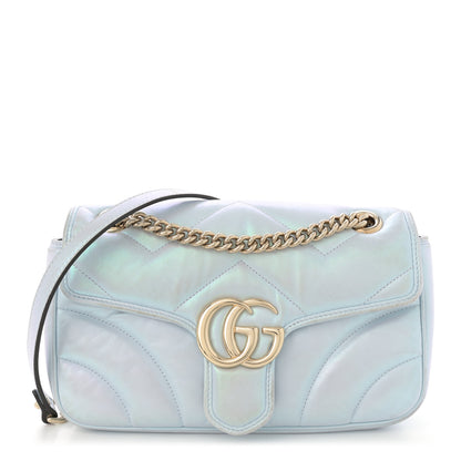 Gucci Iridescent Nappa Chevron Matelasse Small GG Marmont Shoulder Bag Iridescent Snow Light Blue 1 of 17
