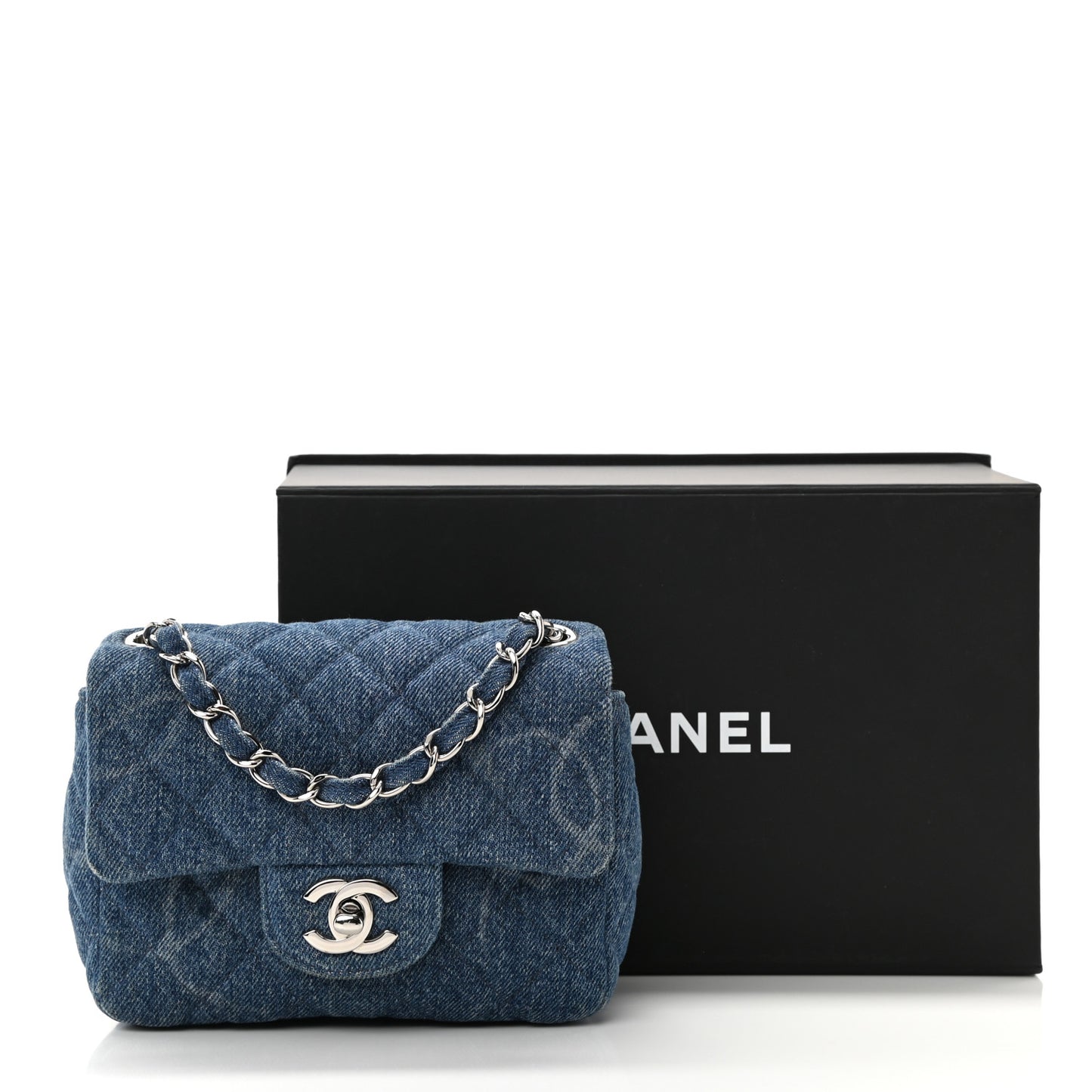 Denim CC Quilted Mini Square Flap Blue
