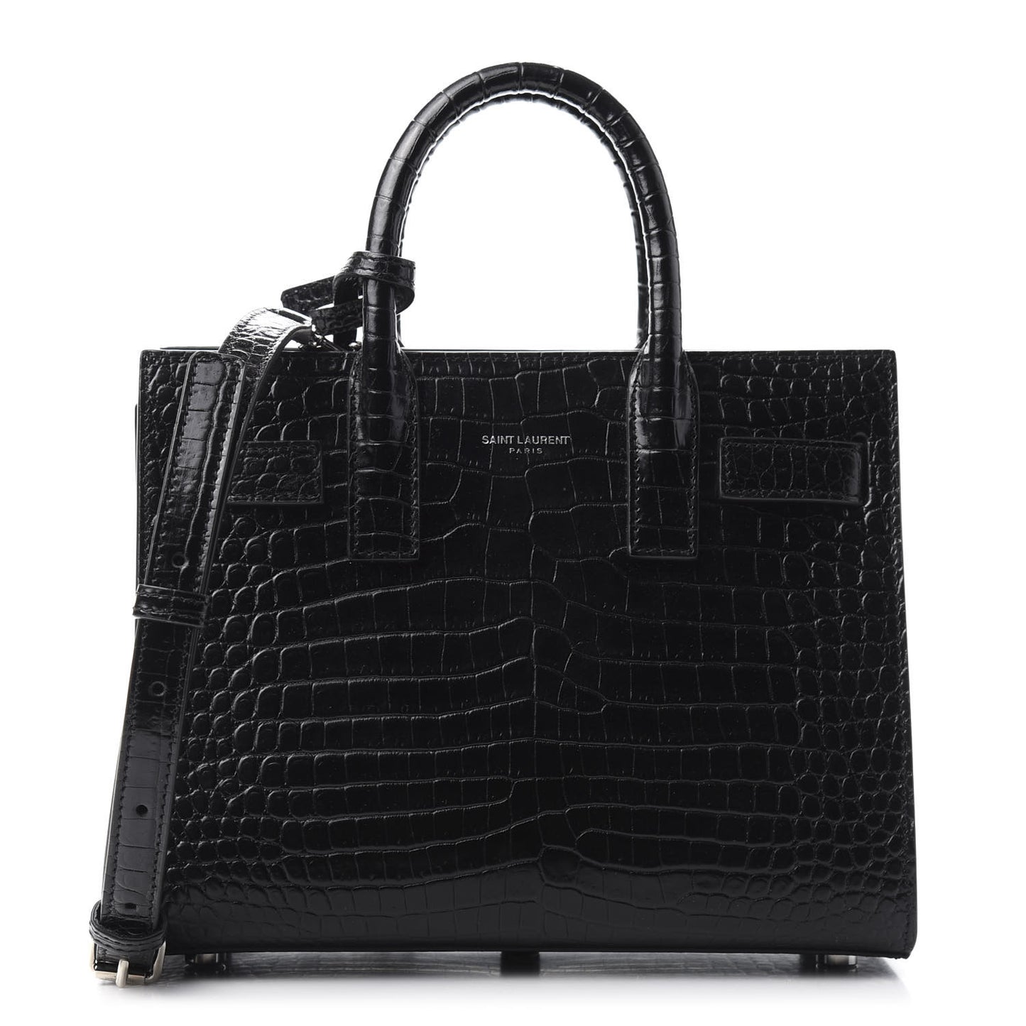 Calfskin Crocodile Embossed Nano Sac De Jour Black