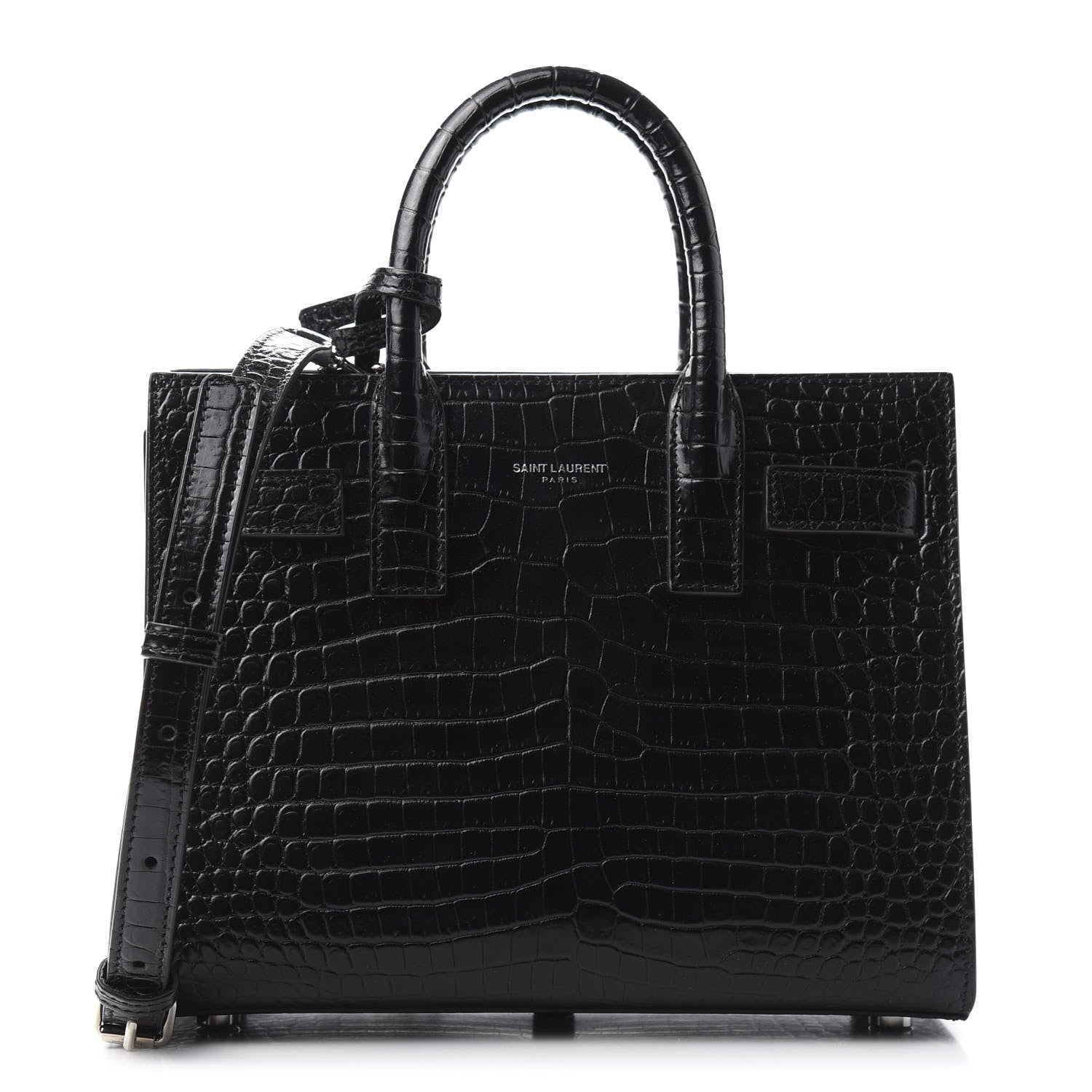 Saint Laurent Calfskin Crocodile Embossed Nano Sac De Jour Black 1 of 9