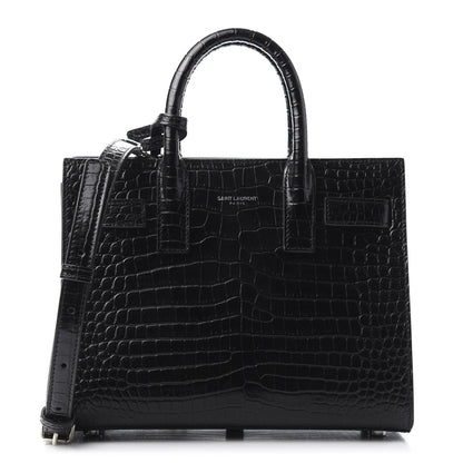 Saint Laurent Calfskin Crocodile Embossed Nano Sac De Jour Black 1 of 9