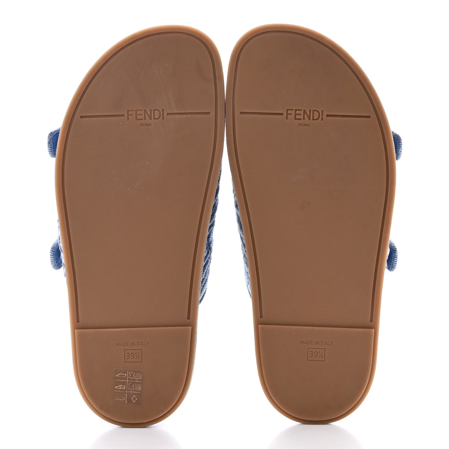 Denim Jacquard FF Womens Fendi Feel Buckled Slide Sandals 39.5 Blue