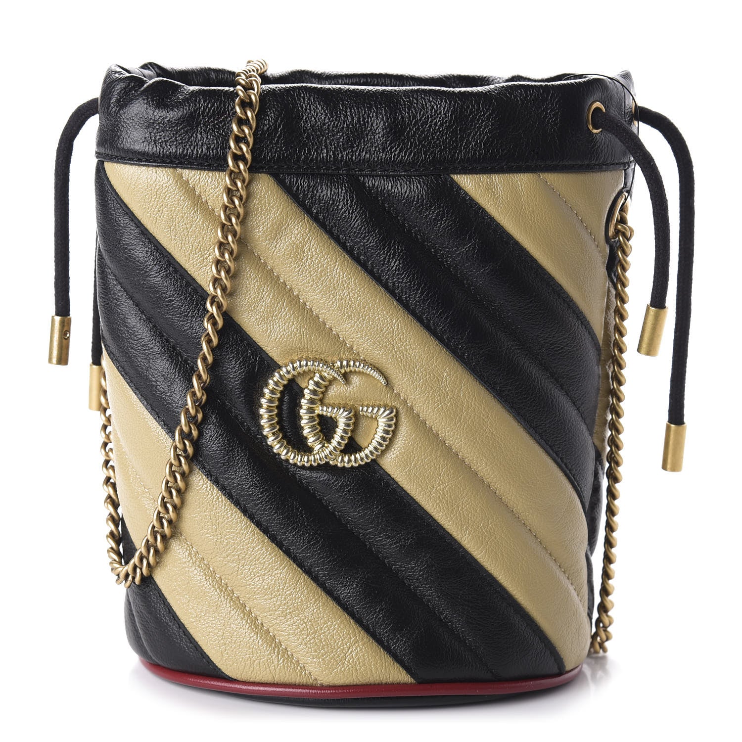 Gucci Azalea Calfskin Matelasse Diagonal Patchwork Mini Torchon GG Marmont 2.0 Bucket Bag Black Beige Romantic Cerise 1 of 9