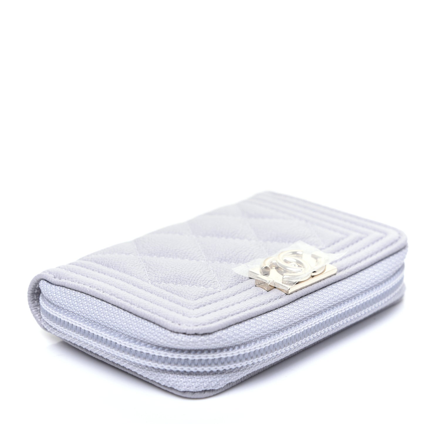 Caviar Quilted Boy Zip Around Coin Purse Wallet Grey