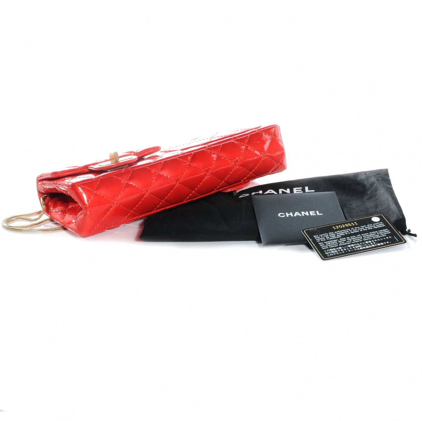 Patent Quilted Reissue Double Flap Clutch Red