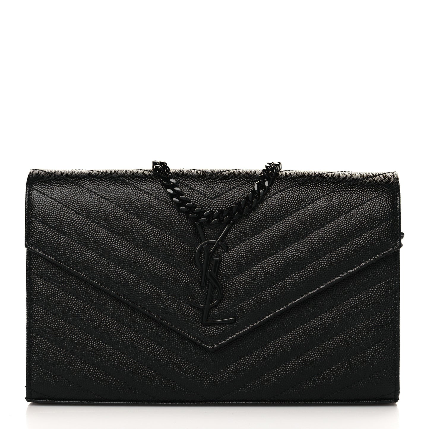 Grain De Poudre Matelasse Chevron Monogram Monochrome Chain Wallet Black