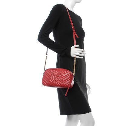 Gucci Calfskin Matelasse Small GG Marmont Chain Shoulder Bag Hibiscus Red 2 of 9