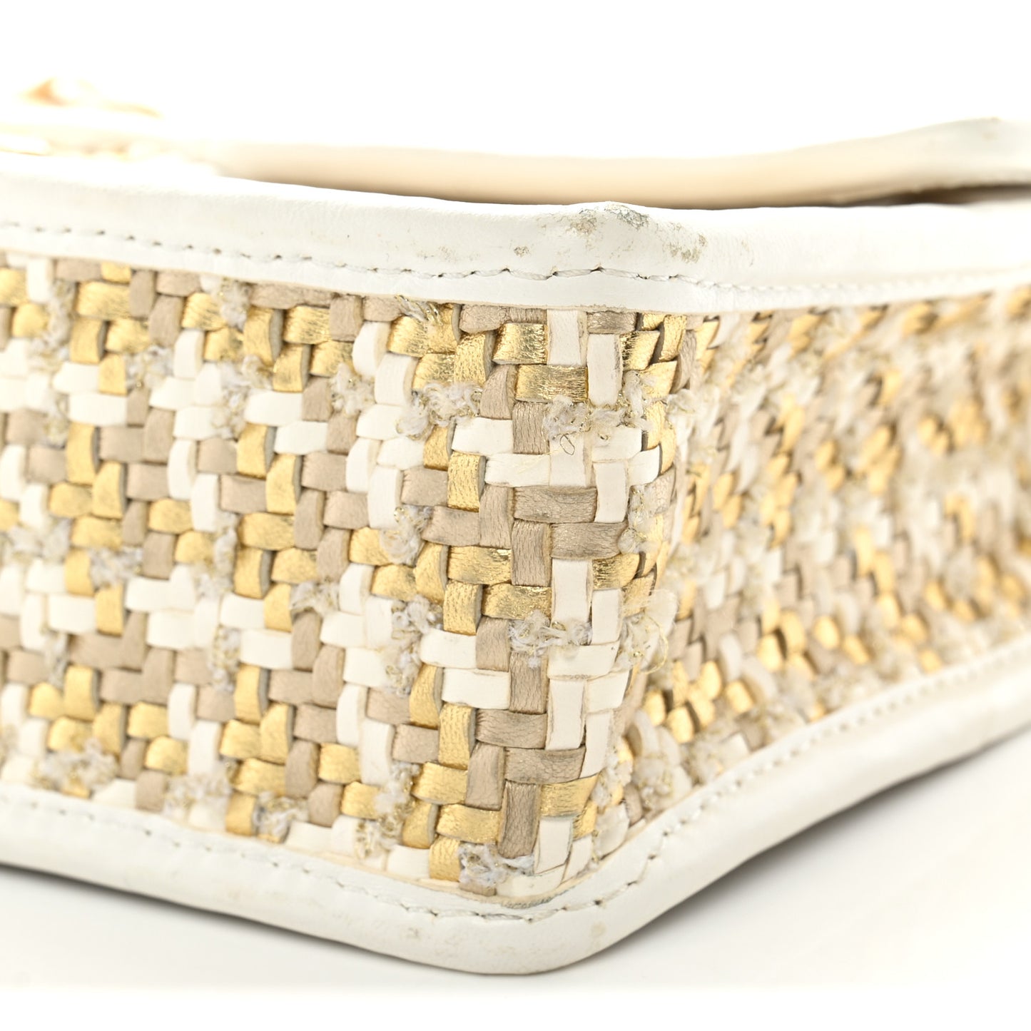 Metallic Lambskin Viscose Woven Flap Gold White