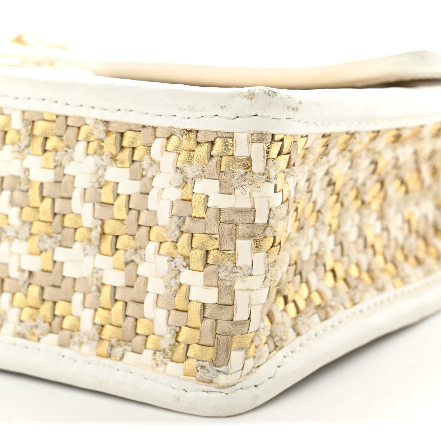 Chanel Metallic Lambskin Viscose Woven Flap Gold White 10 of 15