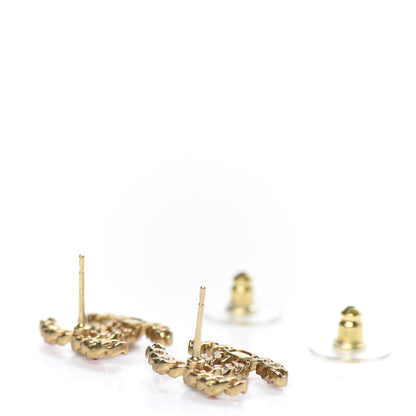 Chanel Pearl Crystal Chain Link CC Earrings Gold Red Pink Yellow 4 of 5