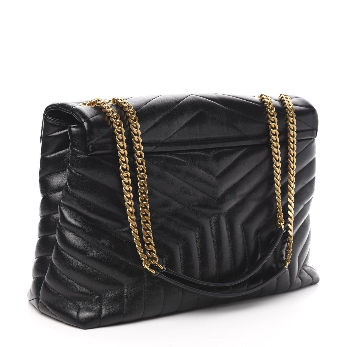 Calfskin Y Quilted Monogram Large Loulou Chain Satchel Black