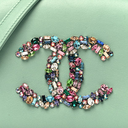 Chanel Lambskin Calfskin Quilted Strass Mania Mini Square Flap Light Green 8 of 11