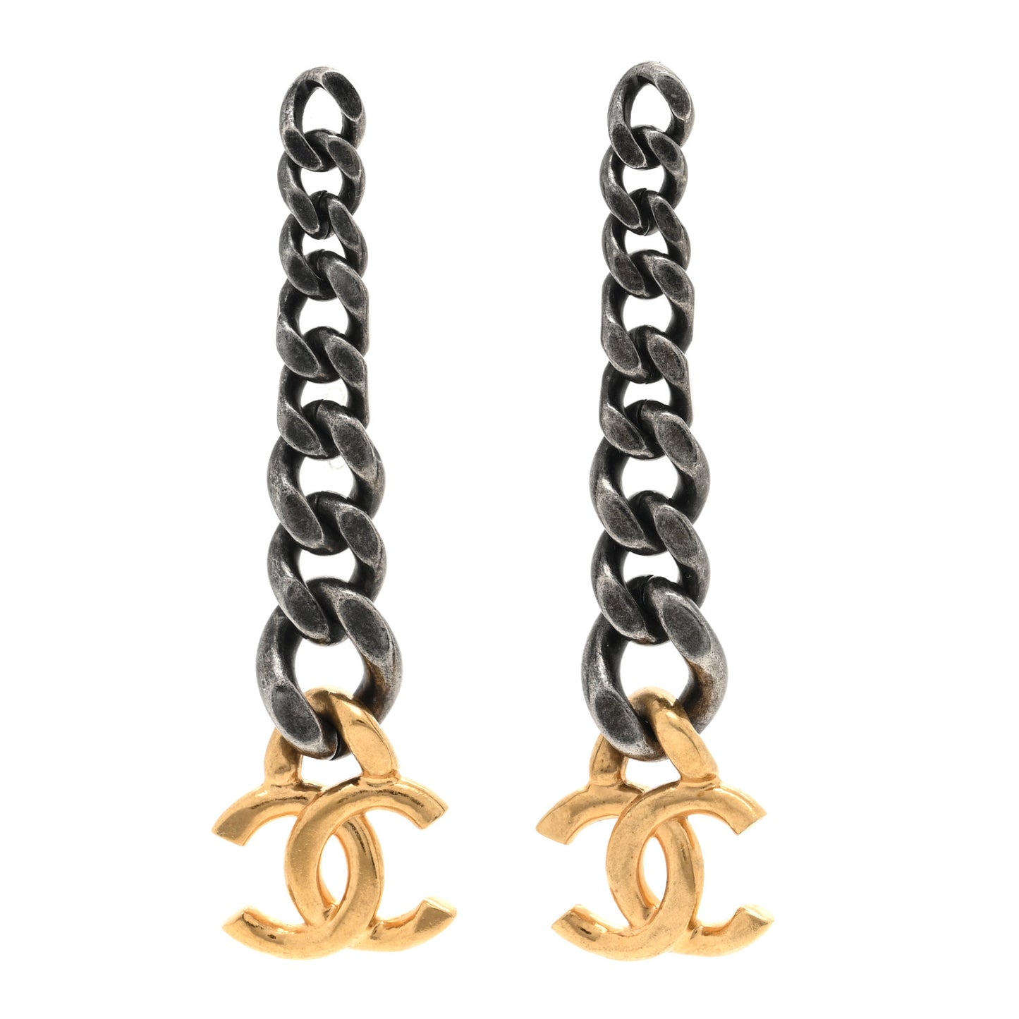 Metal CC Pick Drop Earrings Ruthenium Gold
