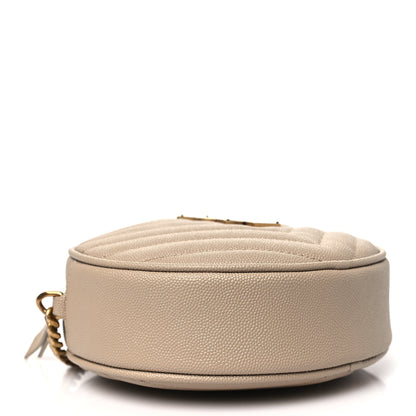 Saint Laurent Grain De Poudre Matelasse Chevron Quilted Round Vinyle Camera Bag Dark Beige 4 of 10