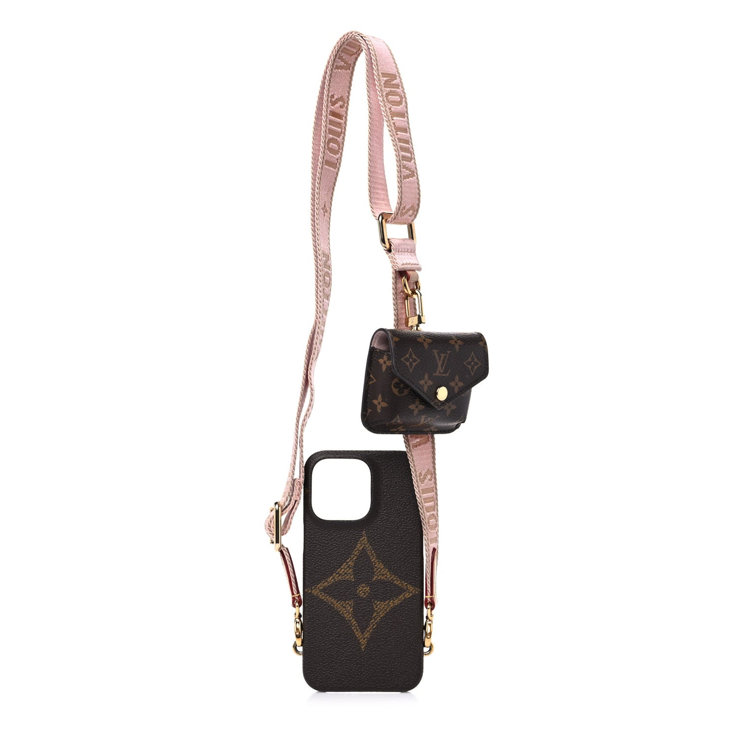 Monogram Bumper On Strap iPhone 13 Shoulder Strap Creme Pink