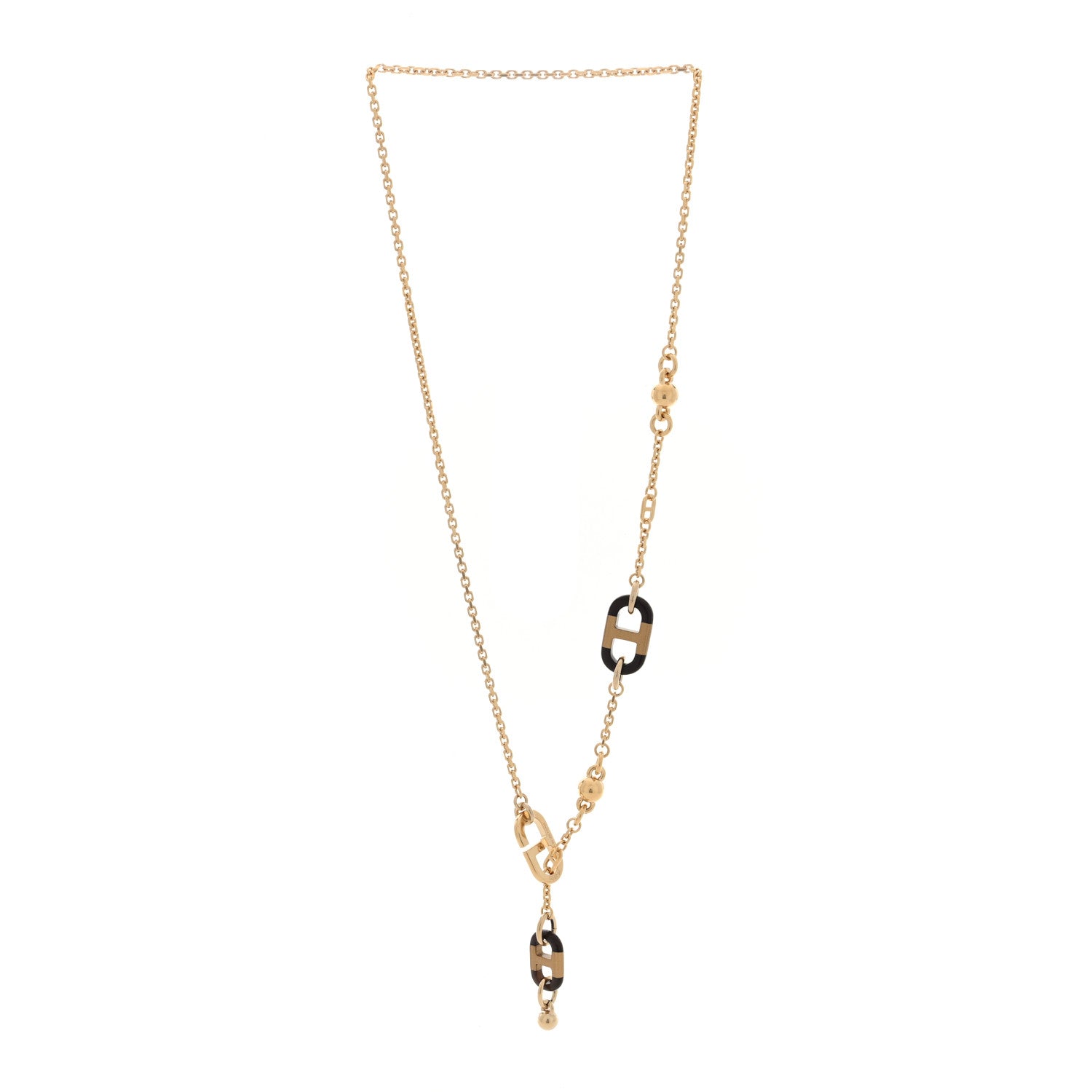 Hermes Lacquered Horn Permabrass Sur Mer Necklace Small Model Gold Black 5 of 12