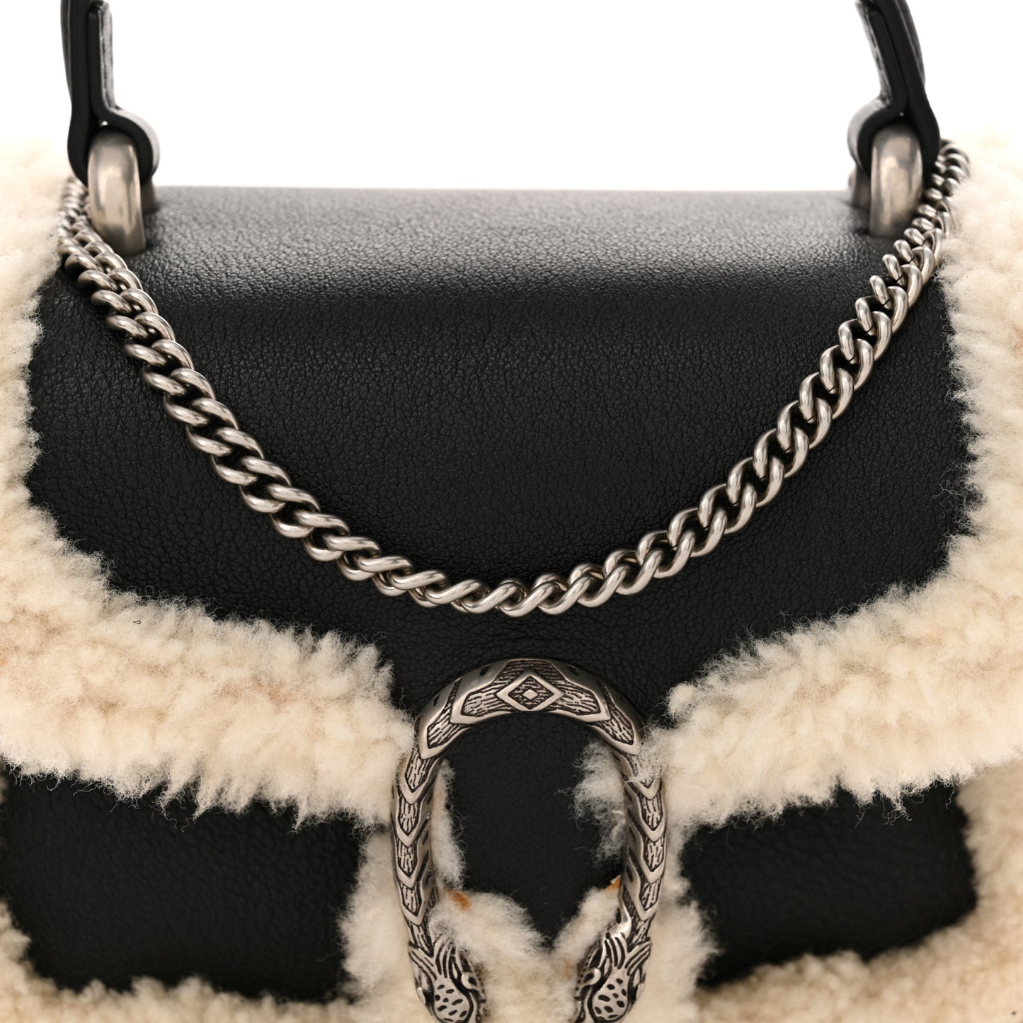 Sakai Be Green Calfskin Shearling Mini Dionysus Top Handle Bag Black