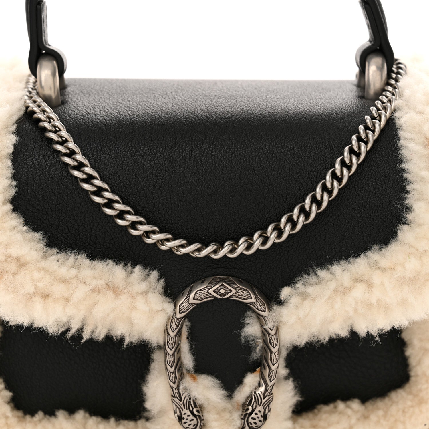 Gucci Sakai Be Green Calfskin Shearling Mini Dionysus Top Handle Bag Black 8 of 11