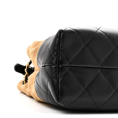 Chanel Suede Calfskin Shiny Lambskin Quilted Small Coco Base Shopping Bag Beige Black 9 of 10