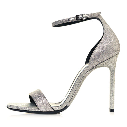 Saint Laurent Glitter Amber 105 Ankle Strap Sandals 38.5 Silver 1 of 8
