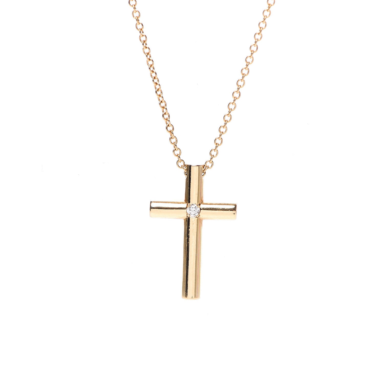 Tiffany 18K Yellow Gold Diamond Cross Pendant Necklace 4 of 6