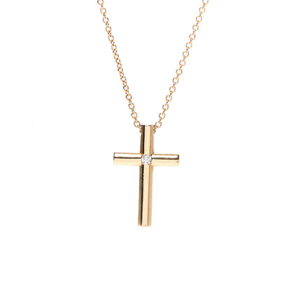 Tiffany 18K Yellow Gold Diamond Cross Pendant Necklace 4 of 6