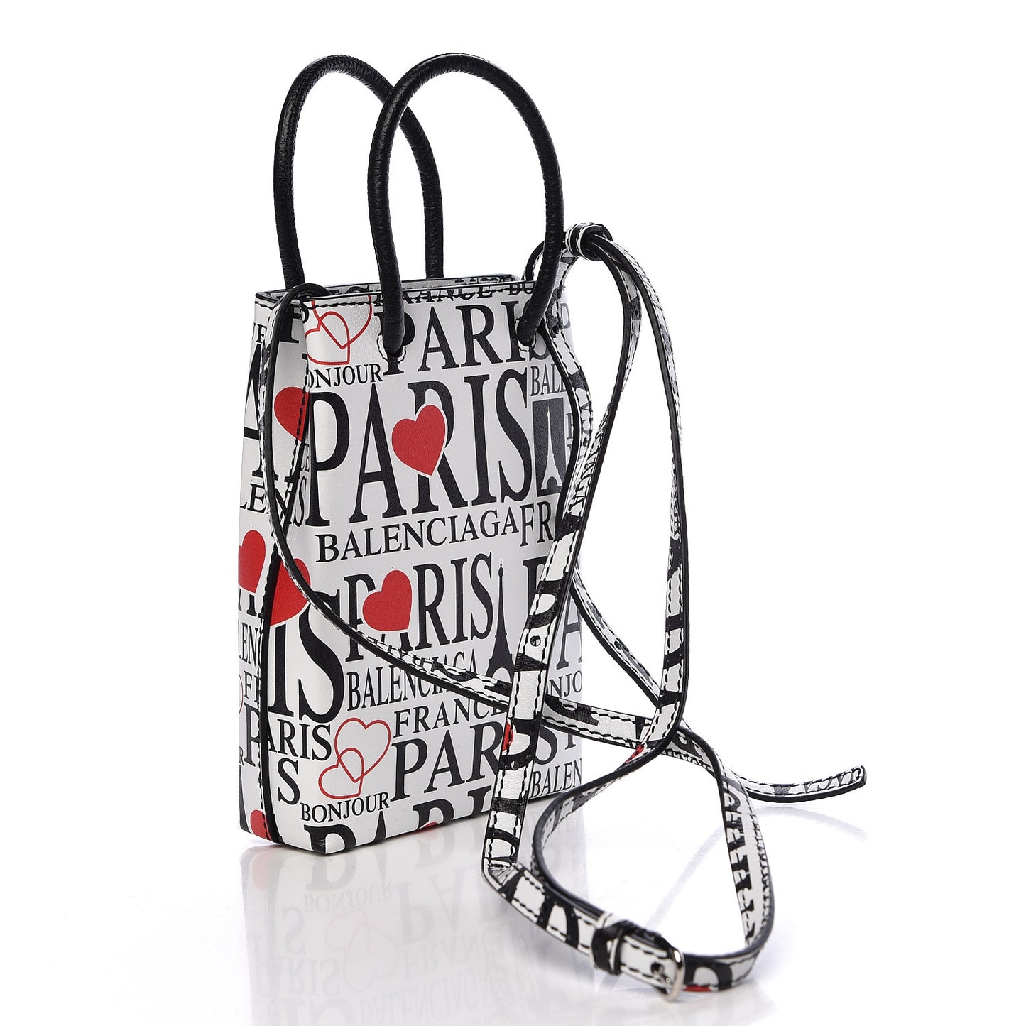 Calfskin Bonjour Paris Print Shopping Phone Holder Bag Paris Bonjour