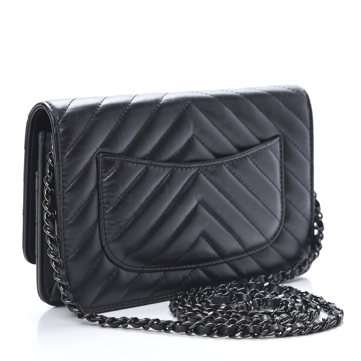 Aged Calfskin Chevron Quilted Reissue Wallet On Chain WOC So Black