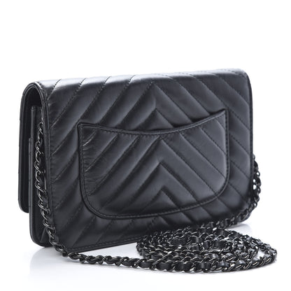 Chanel Aged Calfskin Chevron Quilted Reissue Wallet On Chain WOC So Black 3 of 13