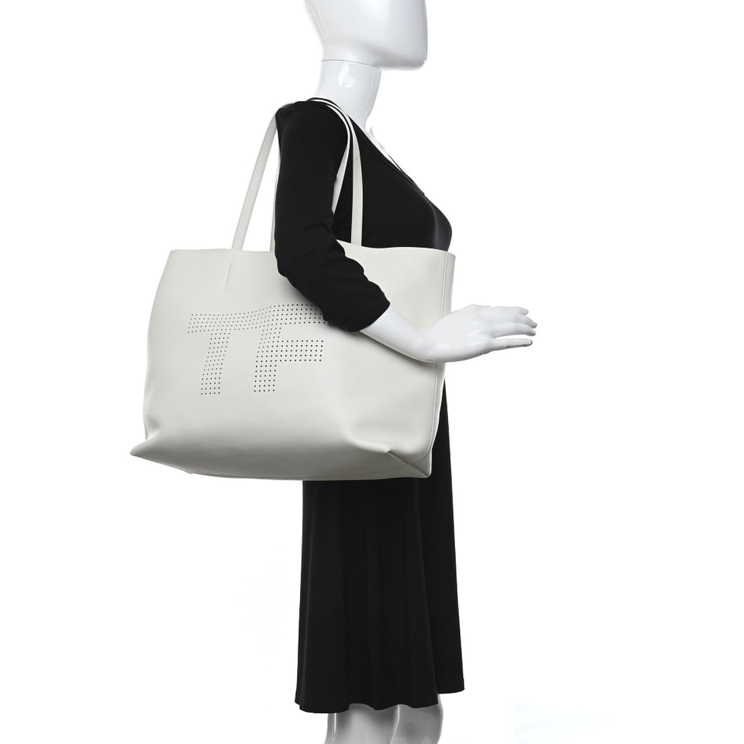 Calfskin Perforated Logo Tote White