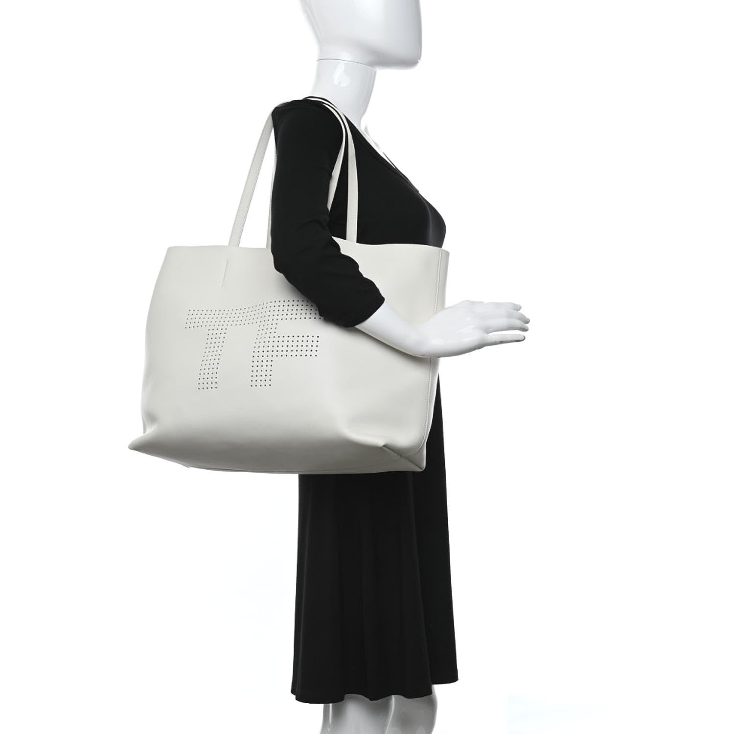 Tom Ford Calfskin Perforated Logo Tote White 2 of 11