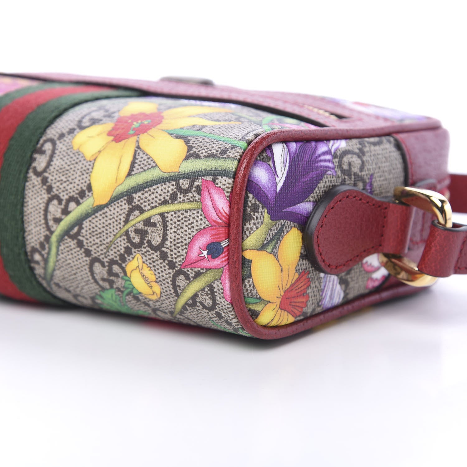 Gucci GG Supreme Monogram Flora Web Mini Ophidia Shoulder Bag Red 9 of 10
