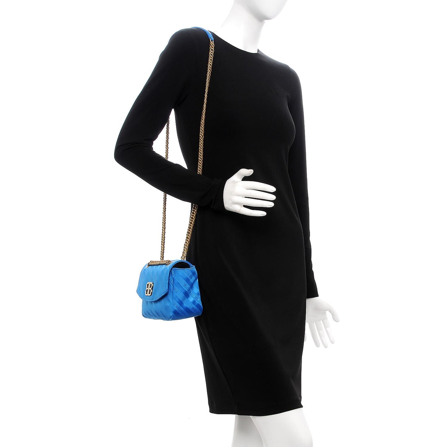 Nylon Jacquard Diagonal Logo S BB Round Shoulder Bag Bleu