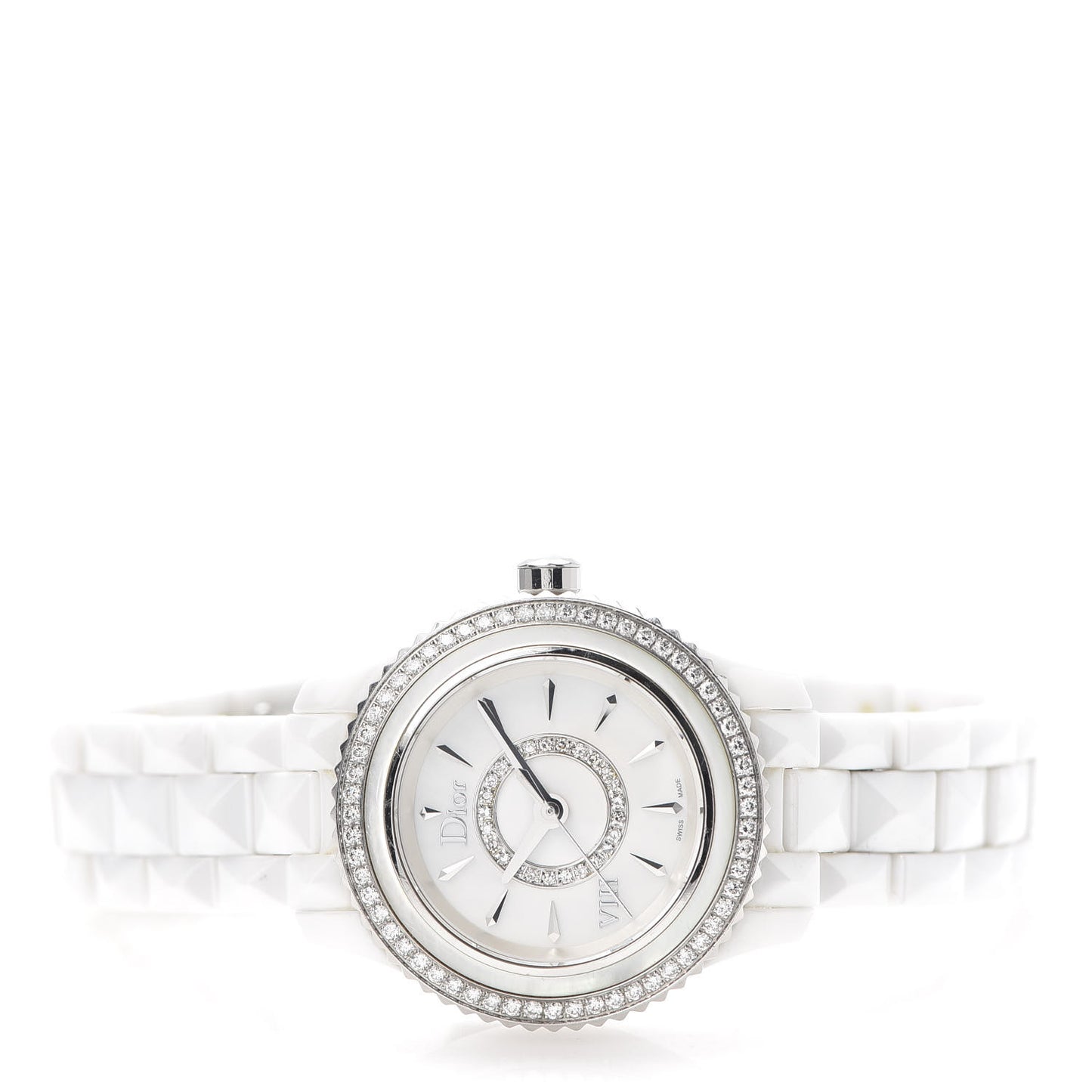 Stainless Steel Ceramic Diamond Bezel Mother of Pearl 28mm Dior VIII Quartz Watch White