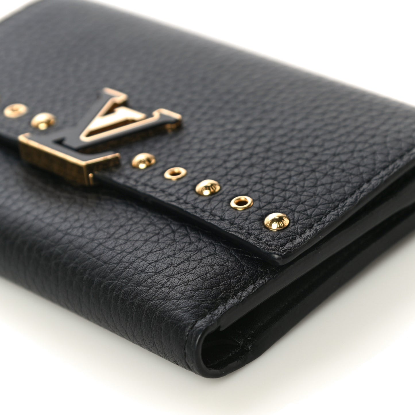 Taurillon Capucines Studded Compact Wallet Black