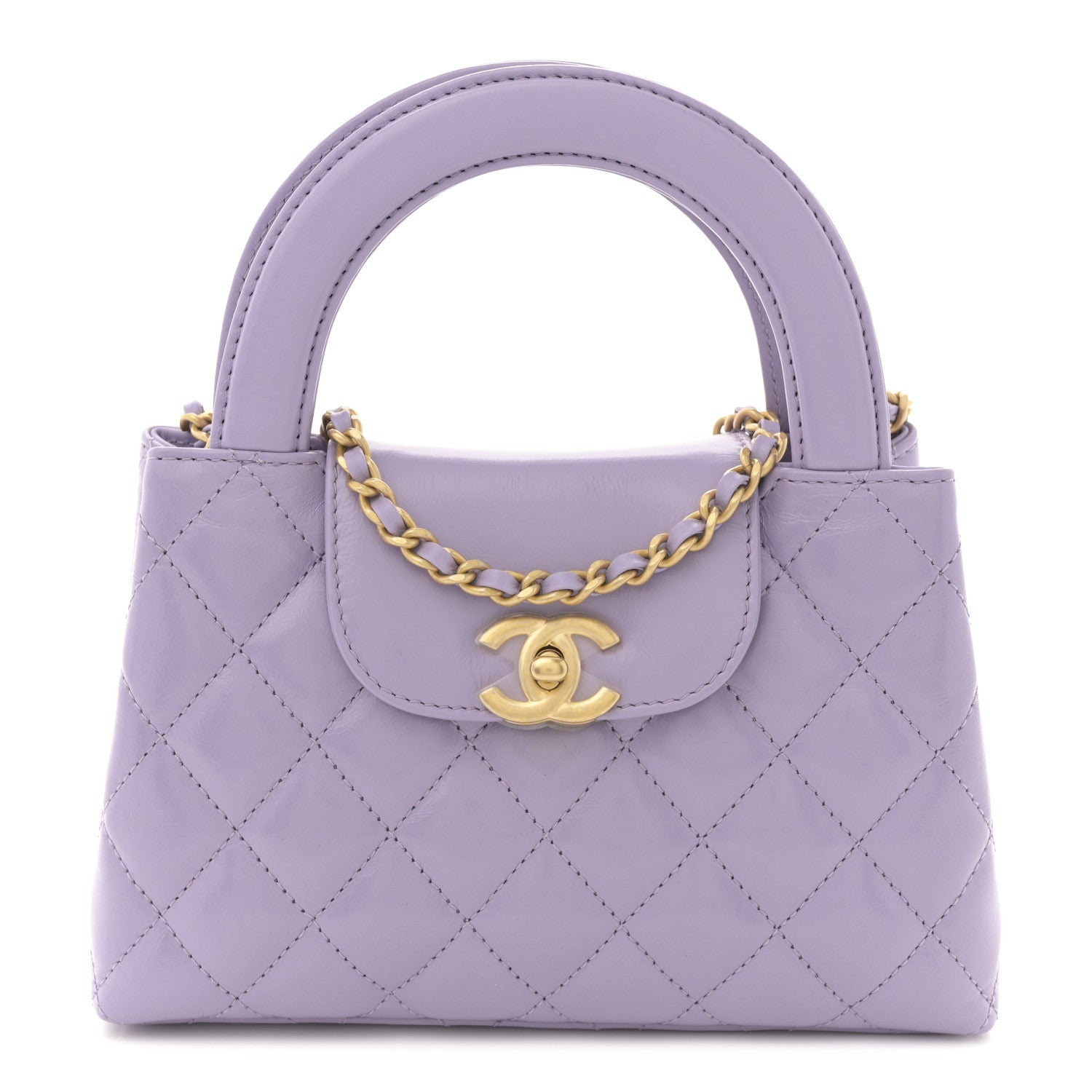 Chanel Shiny Aged Calfskin Quilted Nano Kelly Shopper Lilac 1 of 10