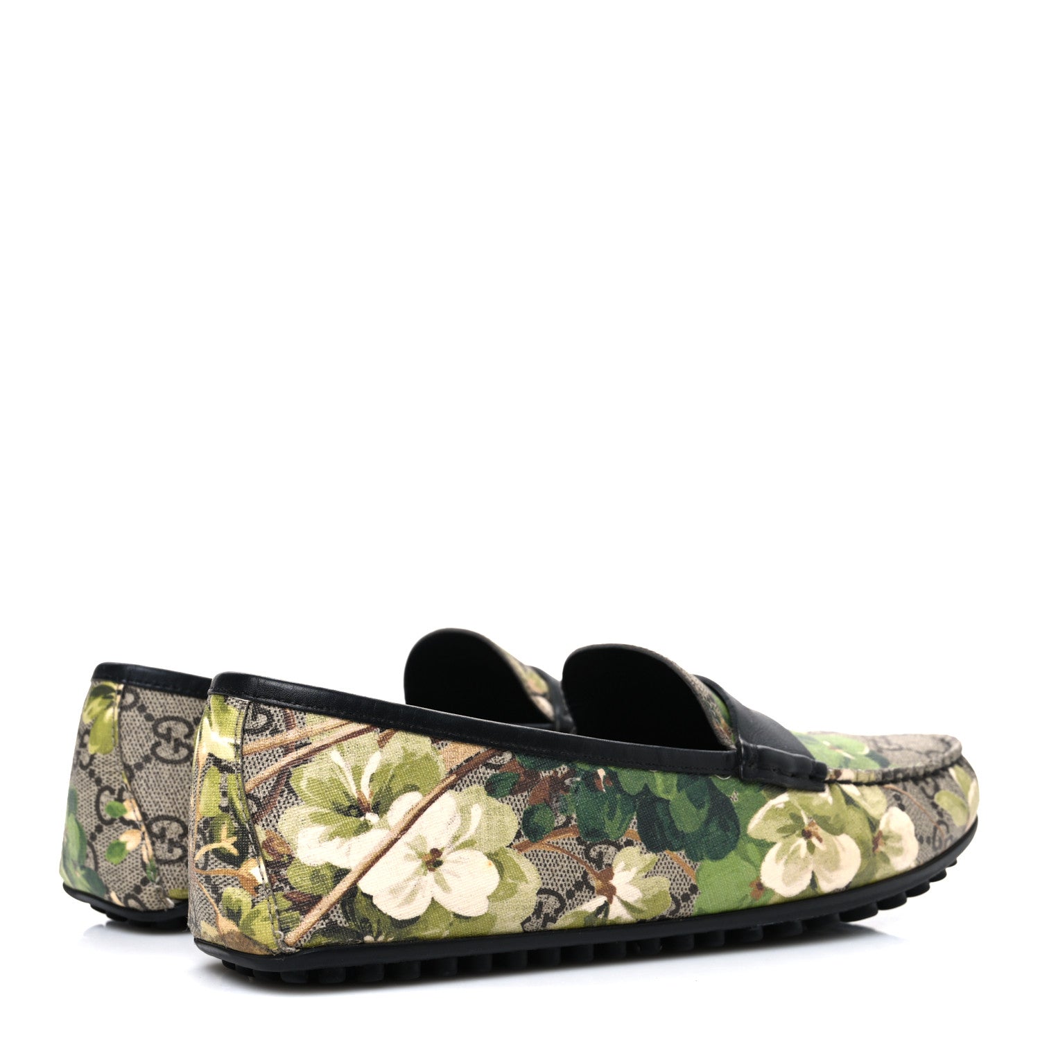 Gucci GG Supreme Monogram Blooms Mens Driver Loafers 7 Beige New Military Black 5 of 11