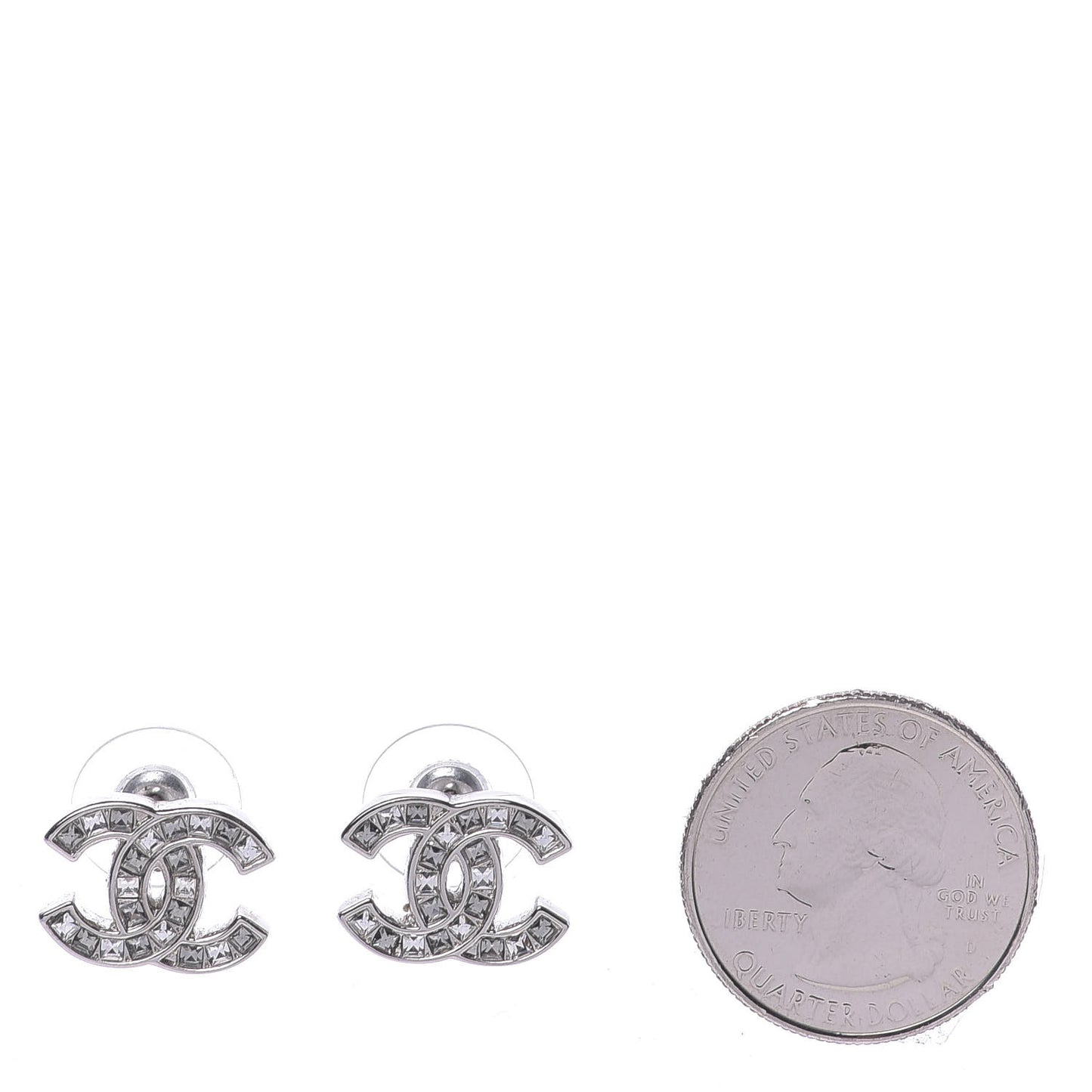 Baguette Crystal CC Earrings Silver