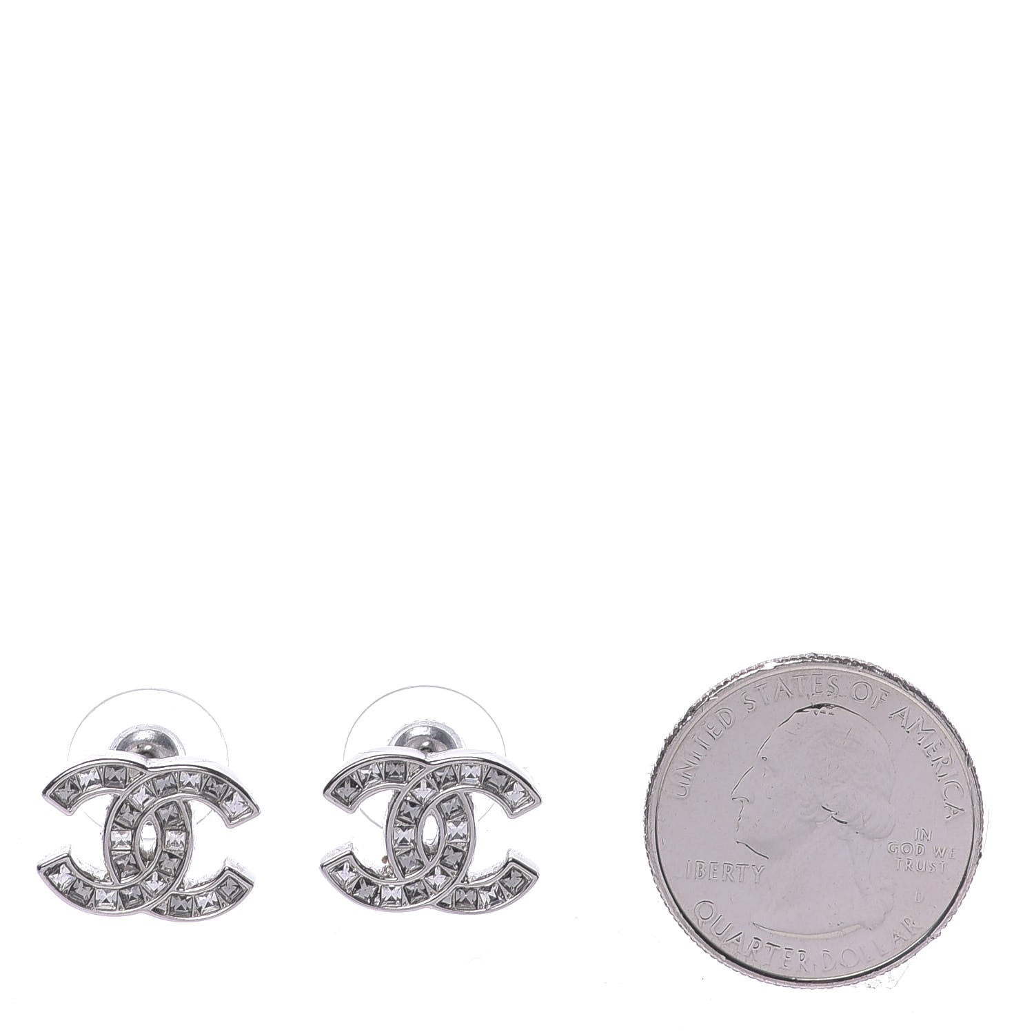 Chanel Baguette Crystal CC Earrings Silver 2 of 5