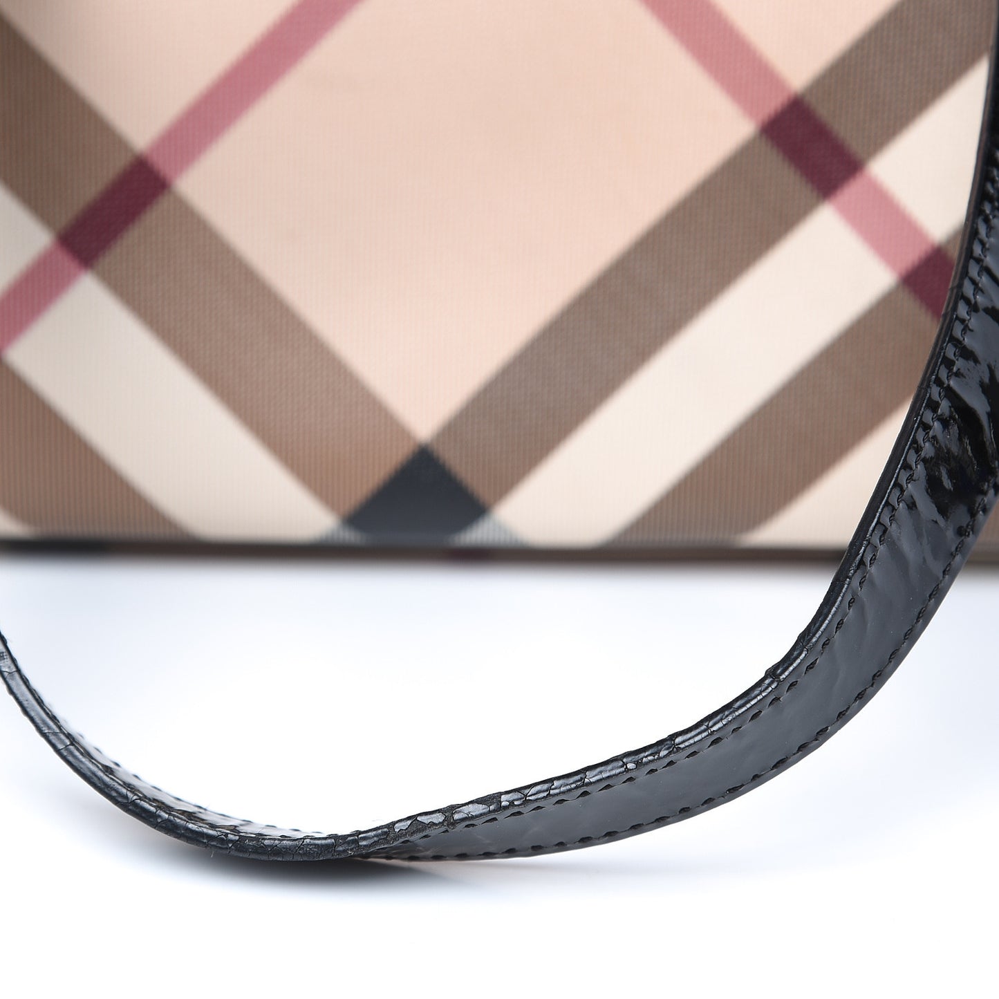 Patent Trim Nova Check Shopper Tote Black