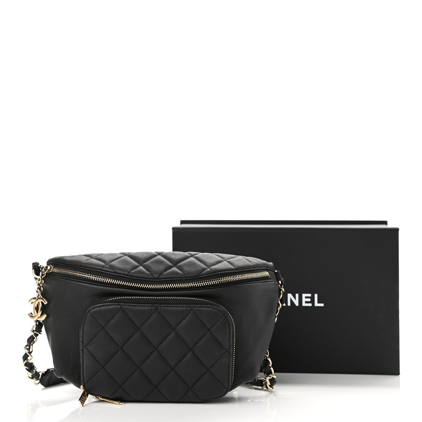 Caviar Quilted Business Affinity Waist Belt Bag Black