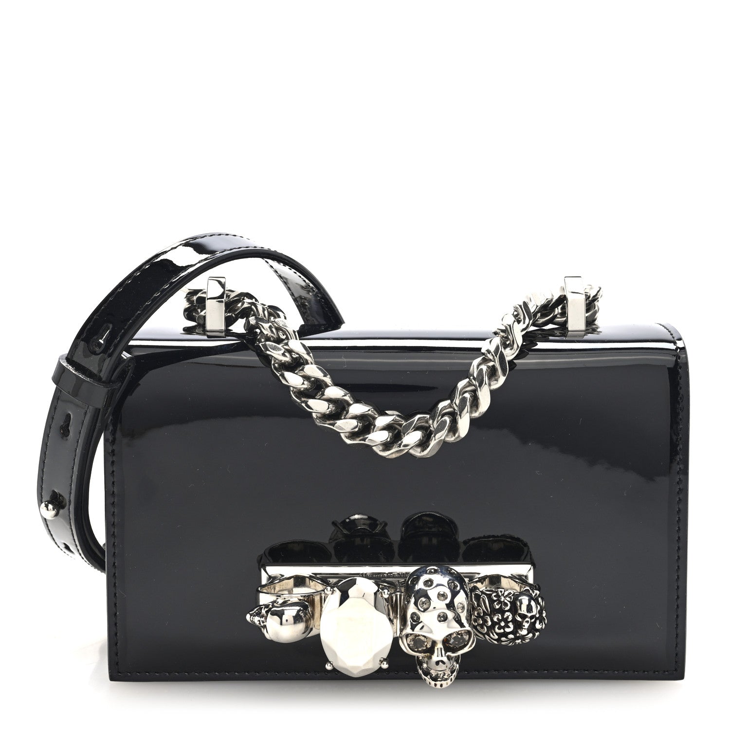Alexander McQueen Patent Jeweled Satchel Black 1 of 10