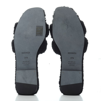Hermes Woolskin Oran Sandals 39.5 Black 4 of 4