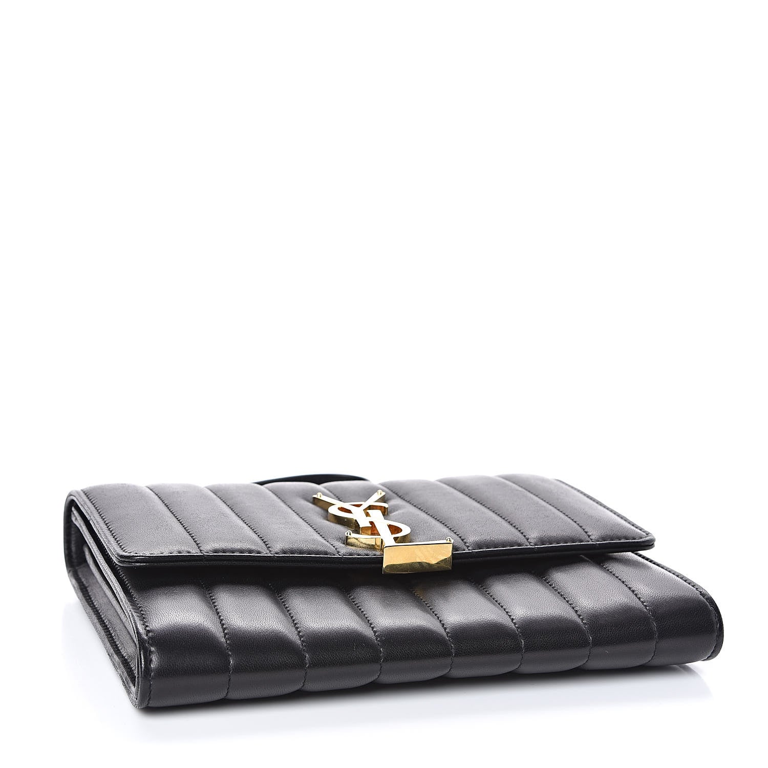 Saint Laurent Lambskin Matelasse Monogram Vicky Chain Wallet Black 4 of 10