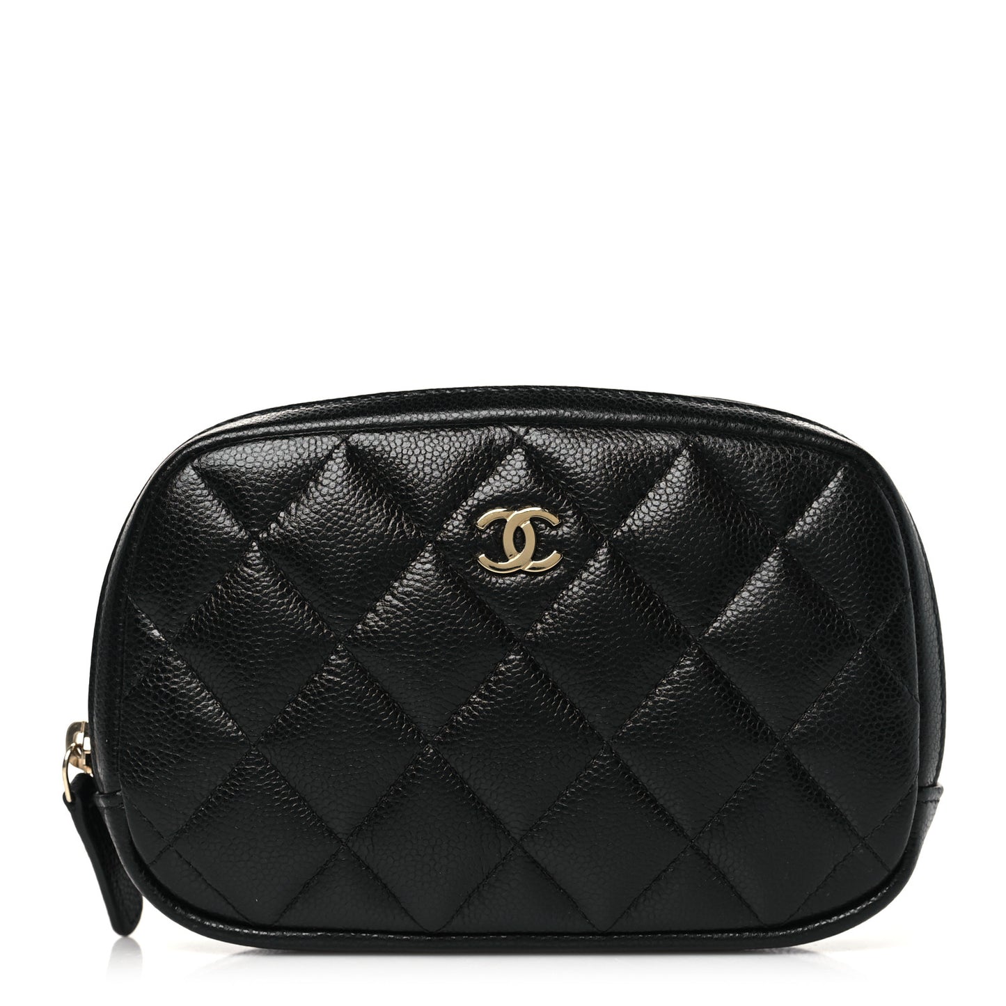 Caviar Quilted Small Curvy Pouch Cosmetic Case Black