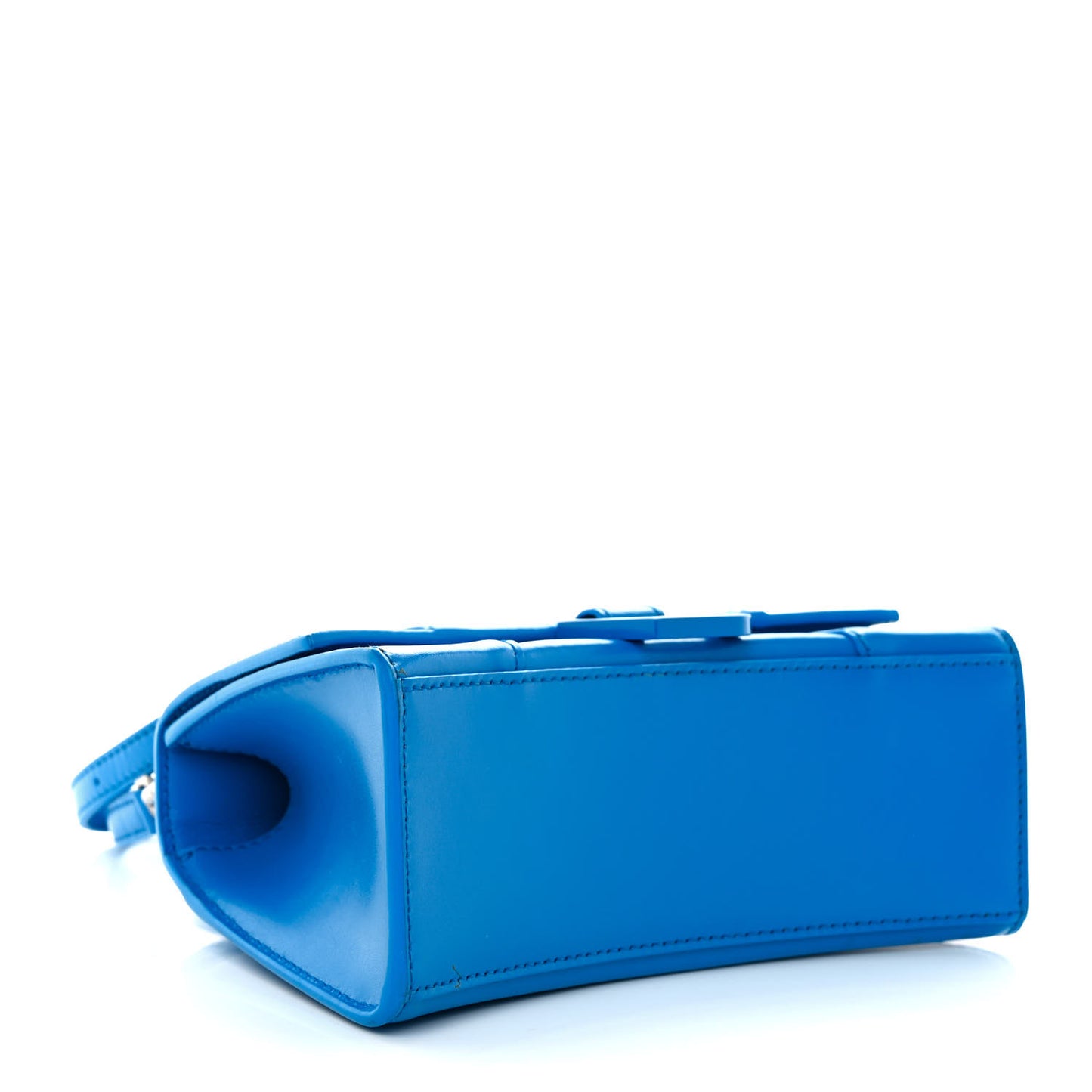 Shiny Box Calfskin Tonal B Hourglass Top Handle Bag XS Screen Blue