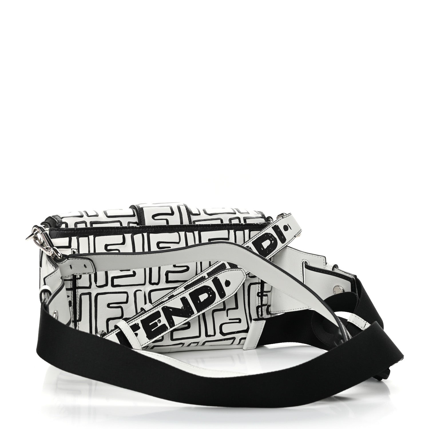 Fendi X JOSHUA VIDES Nappa FF Embossed Mini Belt Baguette Bag White Black 3 of 12