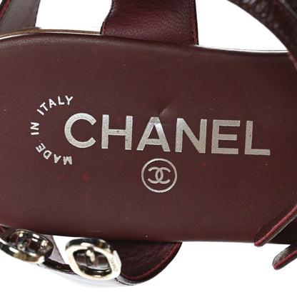 Chanel Calfskin Camellia Thong Sandals 37 Burgundy 6 of 8