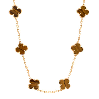 Van Cleef & Arpels 18K Yellow Gold Tiger Eye 10 Motifs Vintage Alhambra Necklace 1 of 5